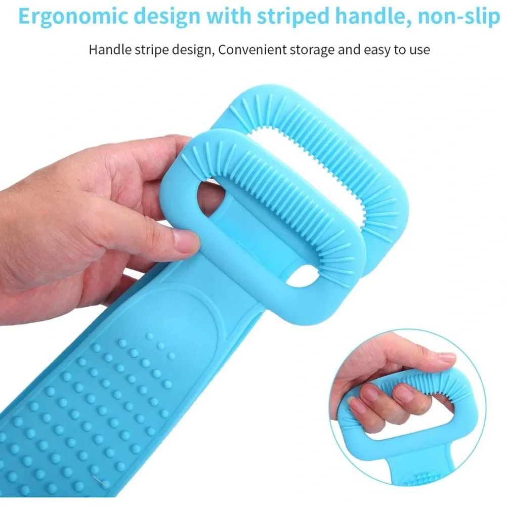 Silicone Back Scrubber,Exfoliating Lengthen Silicone Bath Body (30 inch, Blue)